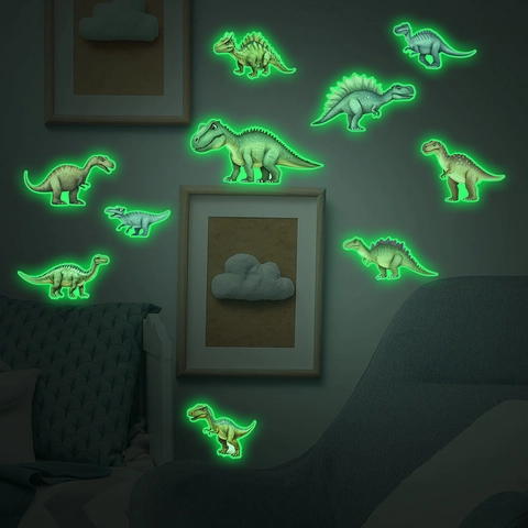 Stickers Muraux Dinosaures Lumineux Brillent Dans Le Noir Dessin Animé PVC Autocollants Amovibles Décoration Chambre Enfant