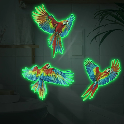 Adesivi Murali Pappagallo Colorati Che Si Illuminano Al Buio Decalcomanie Da Muro Uccelli Ara Per Soggiorno Camera Decorazioni