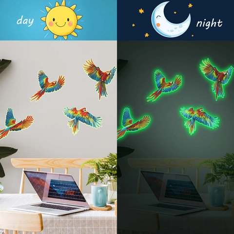 Adesivi Murali Pappagallo Colorati Che Si Illuminano Al Buio Decalcomanie Da Muro Uccelli Ara Per Soggiorno Camera Decorazioni