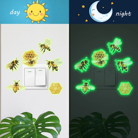 Leuchtende Bienen Bienenwabe Wandsticker Leuchten Im Dunkeln PVC Schalter Dekorative Aufkleber Für Wohnzimmer Schlafzimmer