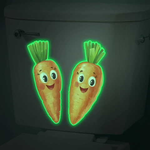 Adesivi per Gabinetto a Forma di Carota Animata Fluorescenti Simpatico Sorriso in PVC Decalcomania da Muro per Bagno