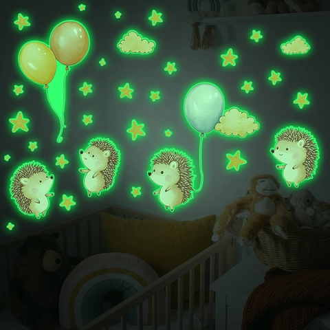 Adesivi Murali Riccio Luminosi con Palloncini Stelle Nuvole Glow In The Dark Decalcomanie in PVC per Cameretta Bambini Casa Decor
