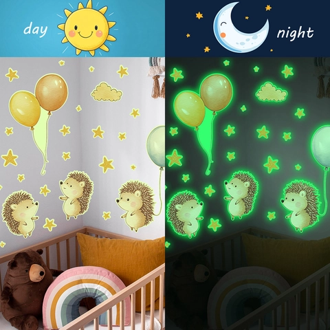 Adesivi Murali Riccio Luminosi con Palloncini Stelle Nuvole Glow In The Dark Decalcomanie in PVC per Cameretta Bambini Casa Decor