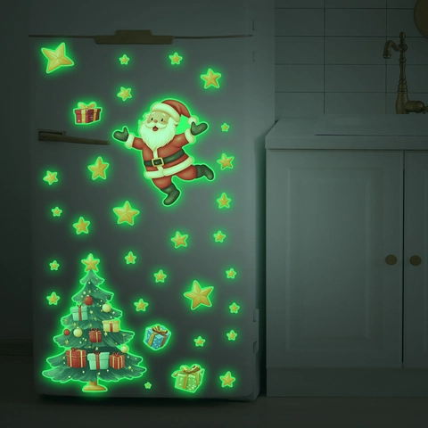 Adesivi Murali Natalizi Luminosi Babbo Natale Albero Di Natale Stella PVC Fluorescenti Decalcomanie Per Decorazione Domestica