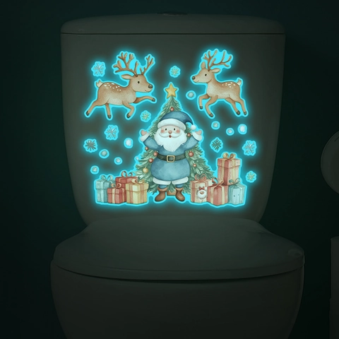 Adesivi per Toilette di Natale Fluorescenti Babbo Natale Renna Albero di Natale Decalcomanie Luminose per Bagno Festa Decor