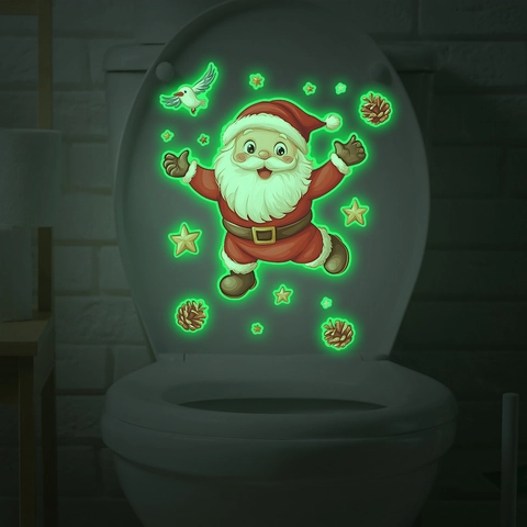 Adesivo per WC di Natale Luminoso Motivo Babbo Natale Decalcomania in PVC Fluorescente Per Arredo Bagno Casa