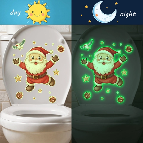 Adesivo per WC di Natale Luminoso Motivo Babbo Natale Decalcomania in PVC Fluorescente Per Arredo Bagno Casa