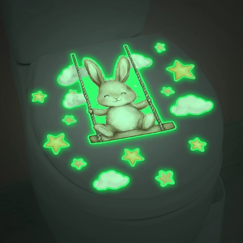 Leuchtend Cartoon Hase Wandaufkleber Luminous PVC Sterne Wolke Aufkleber Für Badezimmer Toilettendeckel Kinderzimmer Deko