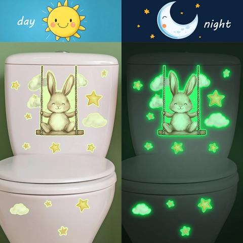 Leuchtend Cartoon Hase Wandaufkleber Luminous PVC Sterne Wolke Aufkleber Für Badezimmer Toilettendeckel Kinderzimmer Deko