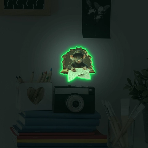 3D Leuchtende Maus Schreiben Wandtattoo Cartoon Tier PVC Fluoreszierend Leuchten Im Dunkeln Aufkleber Für Schlafzimmer Deko