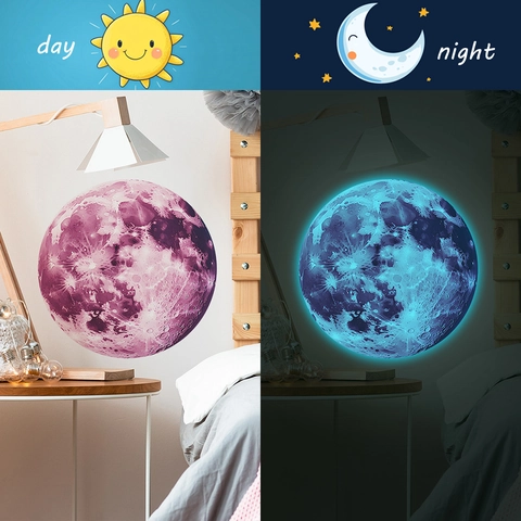 Leuchtende Mond Erde Wandtattoo Realistische Fluoreszierende PVC Planet Aufkleber Für Kinderzimmer Schlafzimmer Deko Wandaufkleber