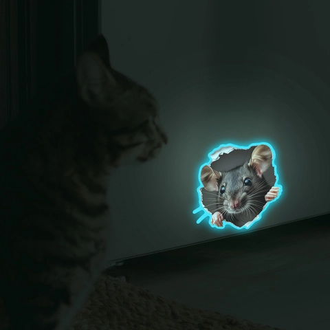 3D Mouse Hole Glow In The Dark Wall Sticker Realistic Animal Fluorescent PVC Decal For Kids Room Home Decor Aesthetic