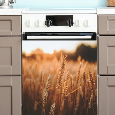 Autumn Wheat Field Landscape Dishwasher Decal Kitchen Wall Sticker Self-Adhesive PVC Sunset Scenery Appliance Panel Cover Decor