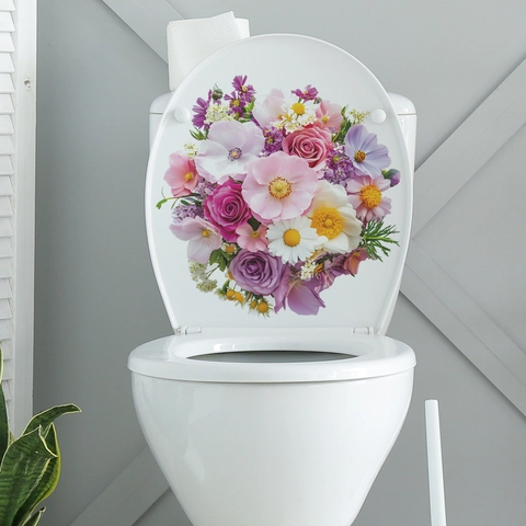 Vintage Floral Toilet Lid Sticker Self Adhesive Waterproof PVC Flower Wall Decal For Bathroom Home Decoration Accessories