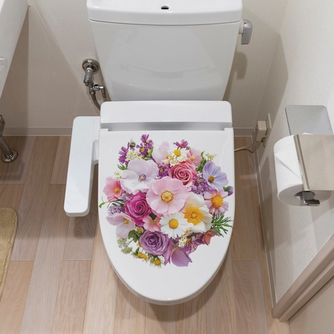 Vintage Floral Toilet Lid Sticker Self Adhesive Waterproof PVC Flower Wall Decal For Bathroom Home Decoration Accessories