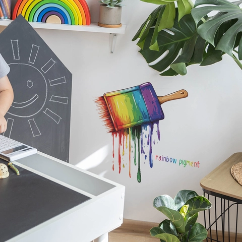 Regenbogen Pinsel Pigment Zitat Wandtattoo Bunte PVC Selbstklebende Kunst Aufkleber Für Schlafzimmer Wohnzimmer Wohnkultur