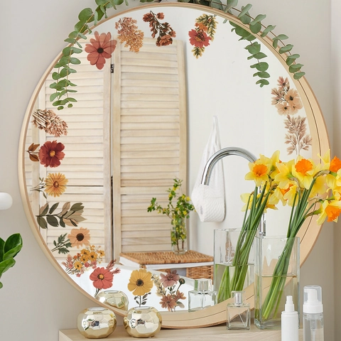 Watercolor Flower Wall Stickers PVC Self Adhesive Floral Decals For Bedroom Living Room Mirror Wardrobe Home Decoration