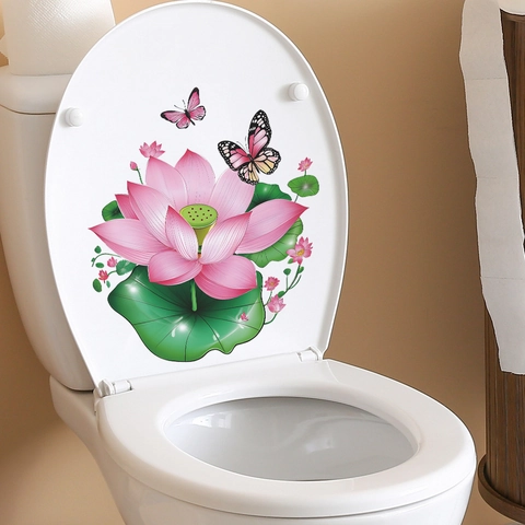 Lotus Bloem Vlinder Patroon PVC Waterdichte Toiletbril Sticker Verwijderbaar DIY Badkamer Huis Decoratie Muursticker