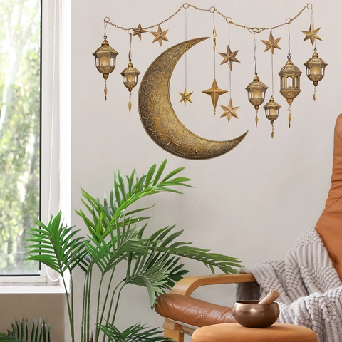 Ramadan Gold Mond Stern Laterne Wandtattoo PVC Selbstklebend Eid Mubarak Deko Aufkleber Für Schlafzimmer Wohnzimmer Zuhause