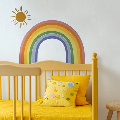 Rainbow And Sun Wall Stickers For Kids Room Nursery Decor Removable PVC Self-Adhesive Cartoon Wall Decals Home Decoration