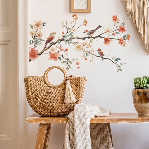 Aquarel Bloem En Vogel Muurstickers Verwijderbare PVC Zelfklevende Muurschildering Voor Woonkamer Slaapkamer Kledingkast Decor