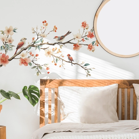 Aquarel Bloem En Vogel Muurstickers Verwijderbare PVC Zelfklevende Muurschildering Voor Woonkamer Slaapkamer Kledingkast Decor