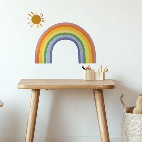 Rainbow And Sun Wall Stickers For Kids Room Nursery Decor Removable PVC Self-Adhesive Cartoon Wall Decals Home Decoration