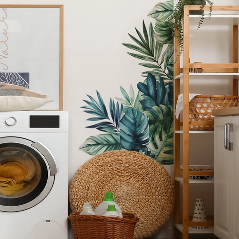 Pegatina de Pared Hojas Verdes Tropicales PVC Extraíble Monstera Hoja de Palma Calcomanía para Dormitorio Sala de Estar Hogar