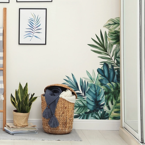 Pegatina de Pared Hojas Verdes Tropicales PVC Extraíble Monstera Hoja de Palma Calcomanía para Dormitorio Sala de Estar Hogar