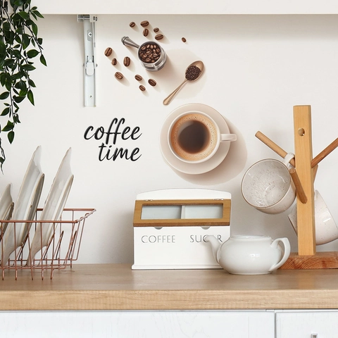 Coffee Time 3D Visual Effect Wall Sticker Removable PVC Decal Coffee Theme Decor For Kitchen Cafe Restaurant Wall Art
