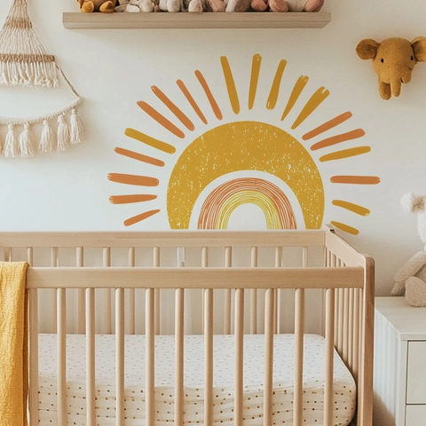 Adhesivo de Pared Sol Arcoíris Bohemio PVC Autoadhesivo Decoración Para Habitación Niños Dormitorio Hogar Oficina