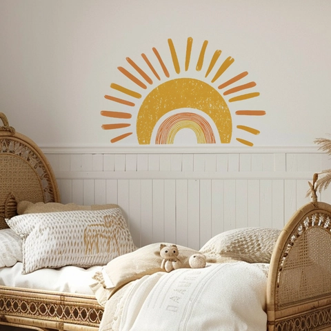 Adhesivo de Pared Sol Arcoíris Bohemio PVC Autoadhesivo Decoración Para Habitación Niños Dormitorio Hogar Oficina