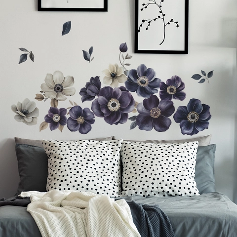 Lila Anemone Blume Wandaufkleber Abnehmbare PVC Floral Wandtattoo Für Schlafzimmer Wohnzimmer Wohnkultur DIY Wandbild