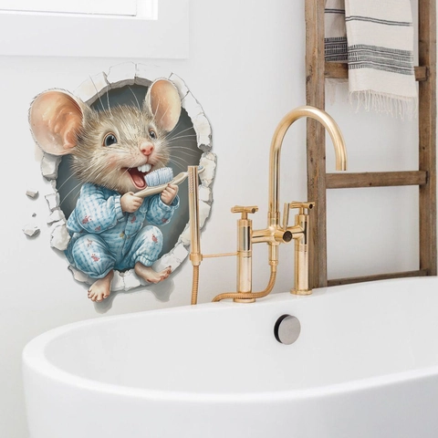 Kreative Cartoon Maus Zähne Putzen 3D Wandaufkleber Abnehmbare PVC Wasserdicht Dekoration Für Badezimmer Schlafzimmer Kinderzimmer