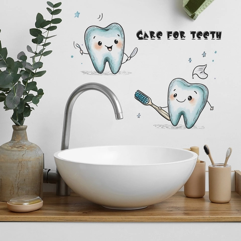Pegatina de Pared Recordatorio de Cuidado Oral de Dientes de Dibujos Animados de PVC Autoadhesiva Impermeable Para Decoración