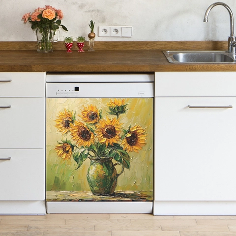 Aquarell Sonnenblume Schrank Küche Home Decor Wandaufkleber Selbstklebend PVC Ölmalerei Stil Kunst Aufkleber
