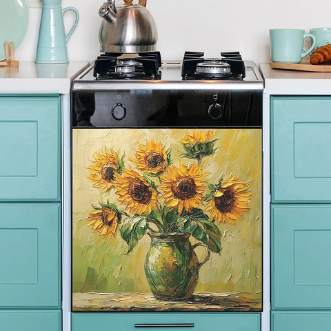 Aquarell Sonnenblume Schrank Küche Home Decor Wandaufkleber Selbstklebend PVC Ölmalerei Stil Kunst Aufkleber