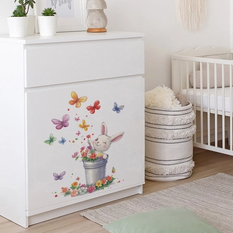 Cartoon Hase Schmetterling Wandaufkleber Abnehmbare PVC Blumen Dekor Für Kinderzimmer Wohnzimmer Deko