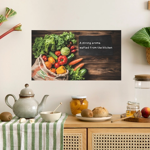 Kitchen Wall Sticker PVC Self-Adhesive Removable Vegetable Fruit Wood Grain Pattern Decor For Home Dining Room Wall Decal