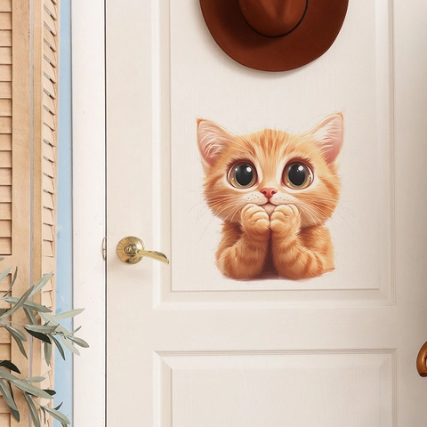 Cute 3D Orange Cat Wall Sticker Removable PVC Self Adhesive Decal For Kids Room Bedroom Kitchen Bathroom Home Decor