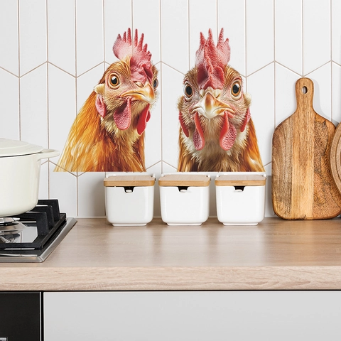 Realistic Rooster Head Wall Stickers PVC Waterproof Animal Decals For Kitchen Refrigerator Window Home Decoration Decor