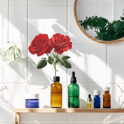 Rode Roos Bloem Muurstickers Voor Slaapkamer Badkamer Home Decor Verwijderbare PVC Waterdichte Florale Muurstickers Mural DIY Art