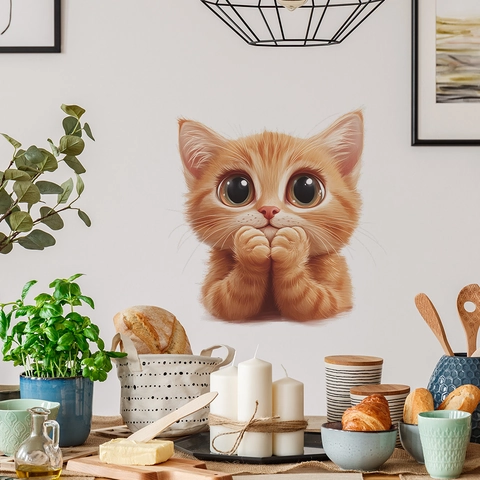 Cute 3D Orange Cat Wall Sticker Removable PVC Self Adhesive Decal For Kids Room Bedroom Kitchen Bathroom Home Decor
