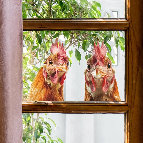 Realistic Rooster Head Wall Stickers PVC Waterproof Animal Decals For Kitchen Refrigerator Window Home Decoration Decor