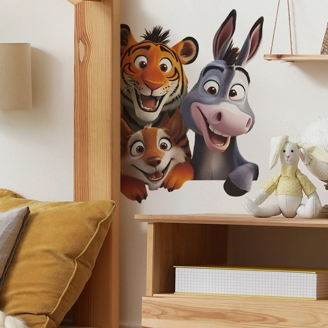 3D Cartoon Dieren Muursticker PVC Zelfklevende Tijger Ezel Vos Decal Voor Kinderkamer Slaapkamer Decoratie Verwijderbare DIY Muurschildering