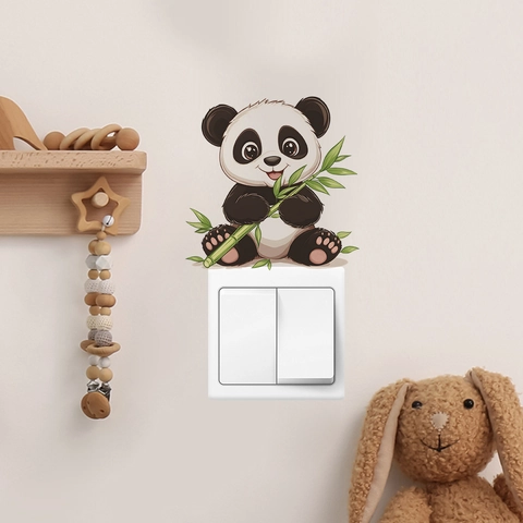 Autocollant d'Interrupteur en PVC Panda de Dessin Animé Bambou Imperméable Auto-Adhésif Décoration Maison Pour Salon Chambre
