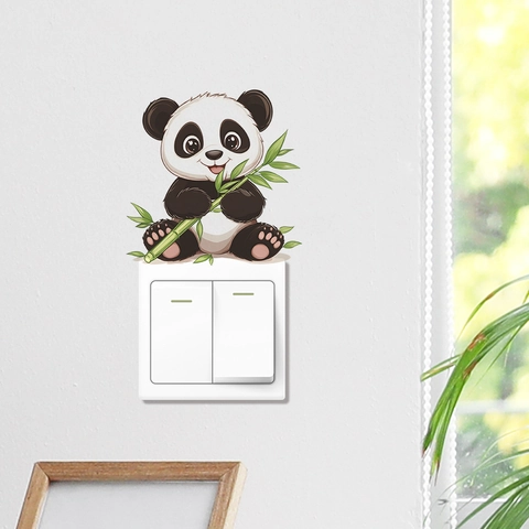 Autocollant d'Interrupteur en PVC Panda de Dessin Animé Bambou Imperméable Auto-Adhésif Décoration Maison Pour Salon Chambre