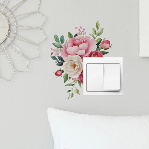 Aquarell Pfingstrose Blume Wandtattoo PVC Selbstklebend Floral Lichtschalter Dekor Aufkleber Für Wohnzimmer Schlafzimmer Kunst