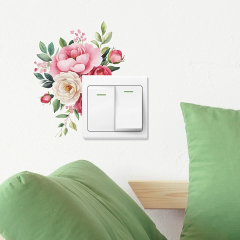Aquarell Pfingstrose Blume Wandtattoo PVC Selbstklebend Floral Lichtschalter Dekor Aufkleber Für Wohnzimmer Schlafzimmer Kunst