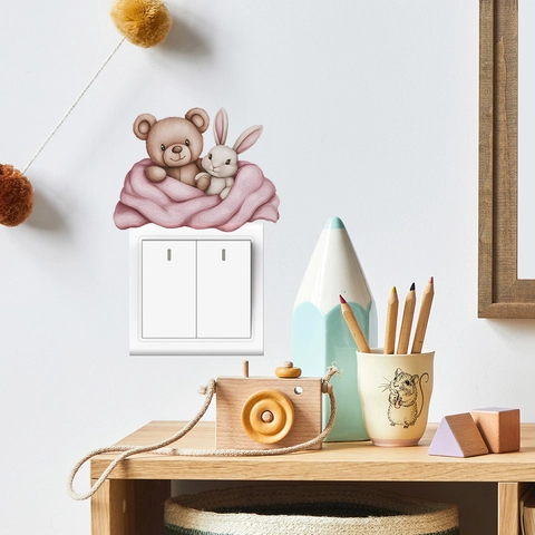 Mignon Dessin Animé Ours Lapin Interrupteur Sticker Mural Imperméable PVC Auto-Adhésif Amovible Décalcomanie Pour Chambre d'Enfant Maison Décorative Mural